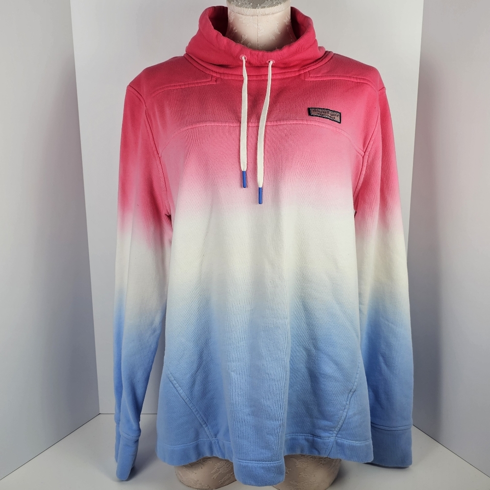 Vineyard Vines Cowl Neck Womens Medium Dip Dye Ombre Pink Blue Cotton Pullover